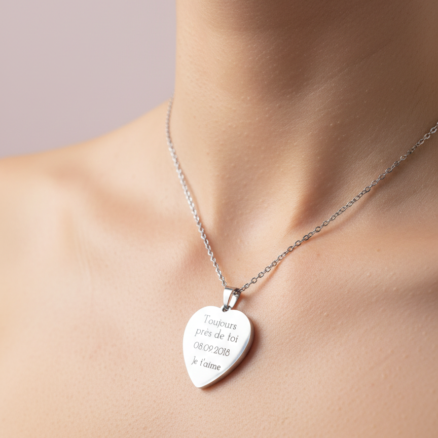 Collier pendentif coeur argenté