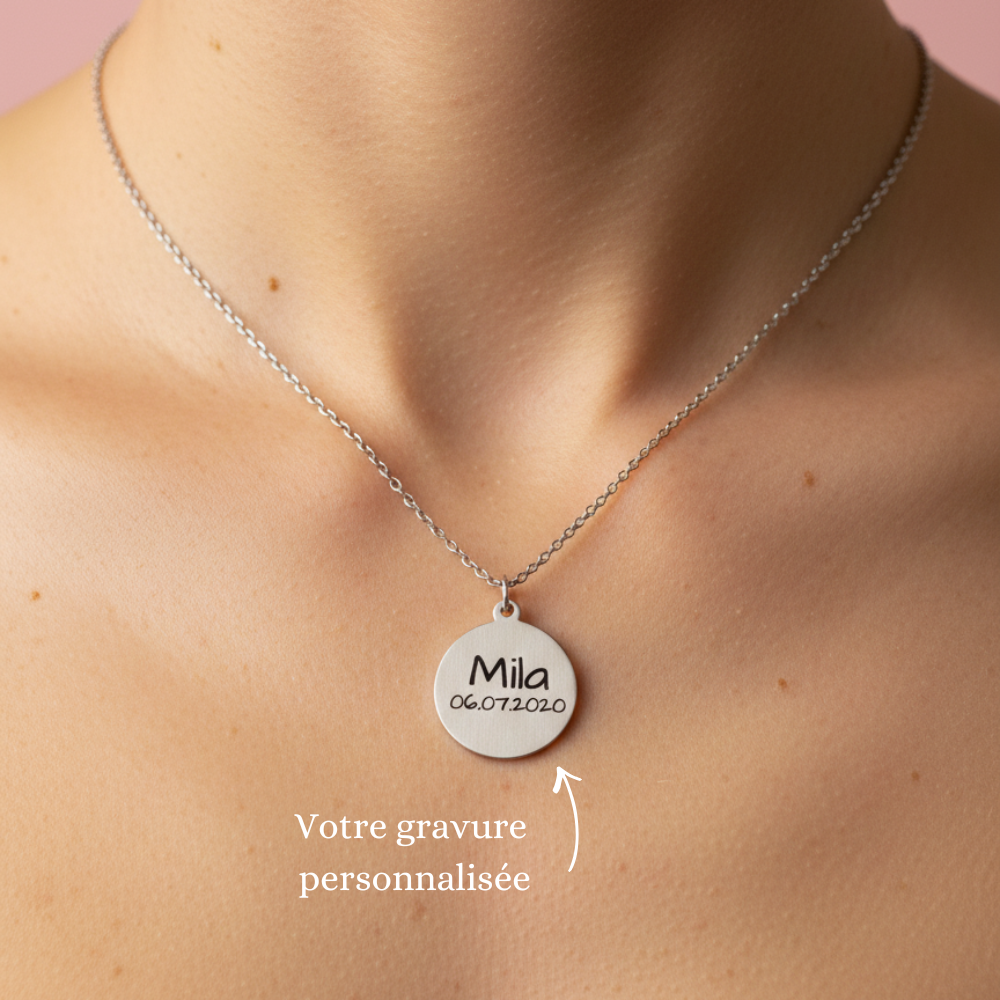 Collier argent médaille simple