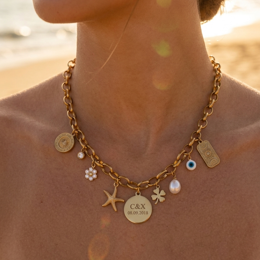 Collier personnalisé charms médaille gravée