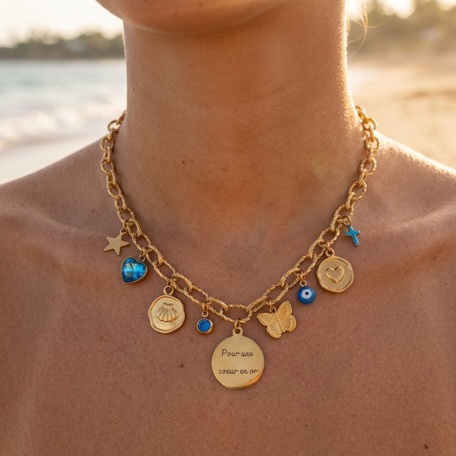 Collier personnalisé charms médaille gravée
