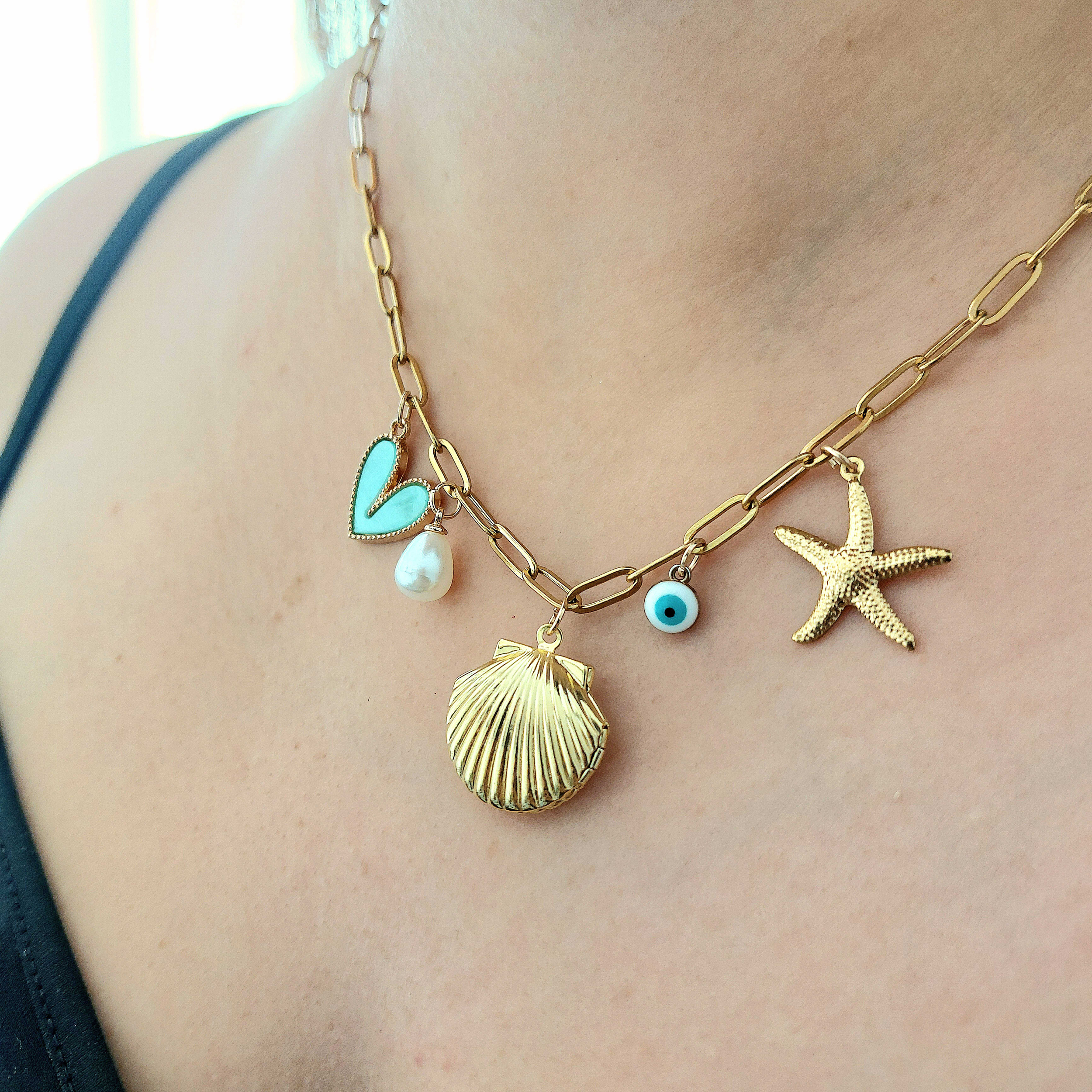 Collier Océane - Charms Océan Doré - Médaillon personnalisable