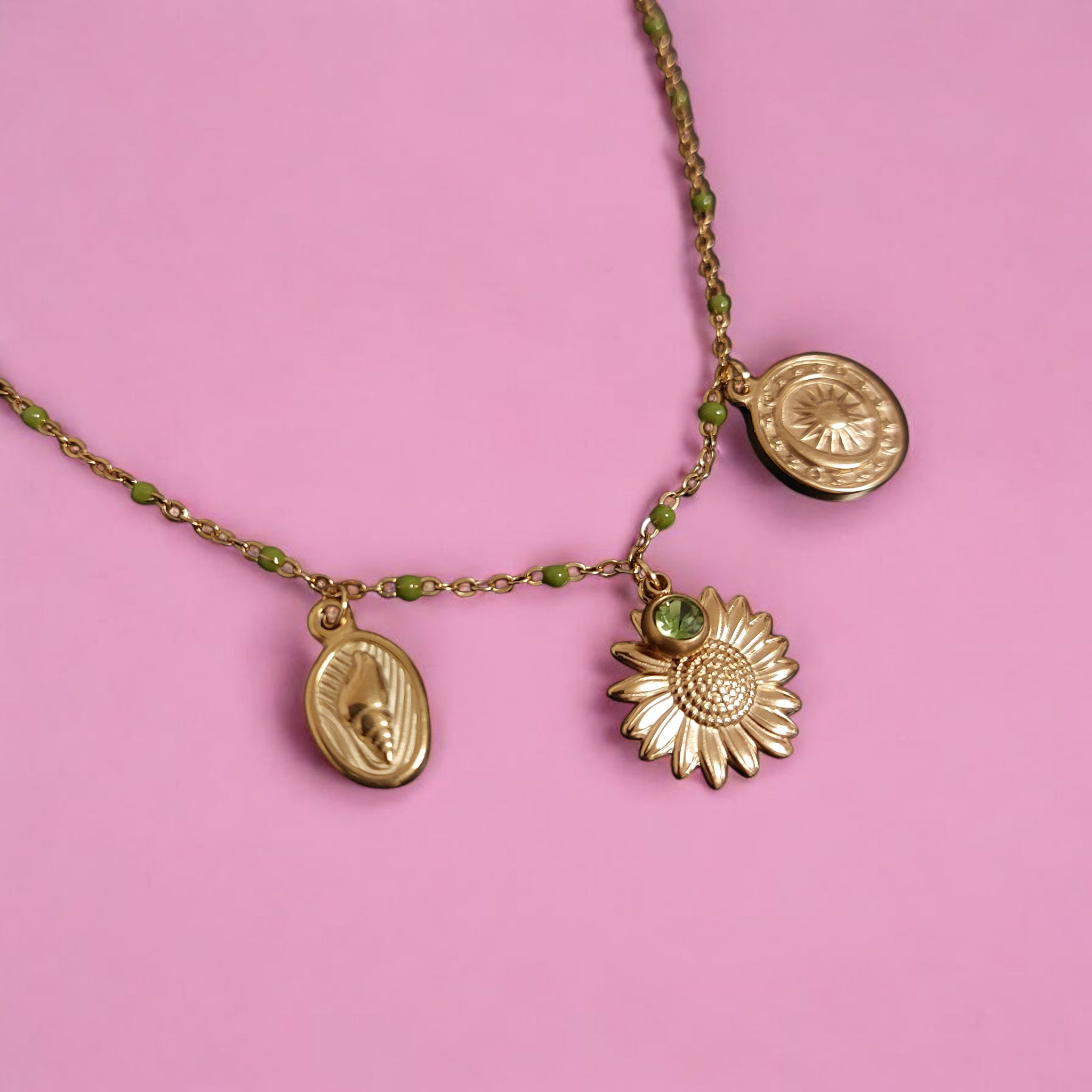 Collier en acier inoxydable - Charms marguerite, coquillage