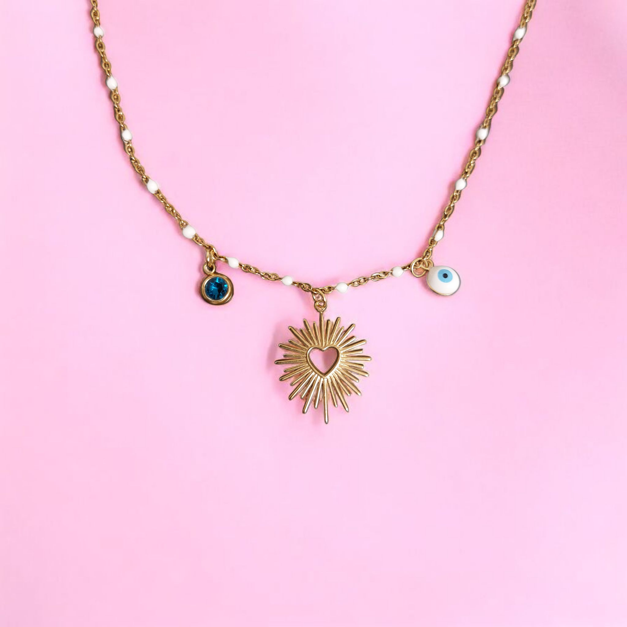 Collier en acier inoxydable - Charms diamant bleu, soleil