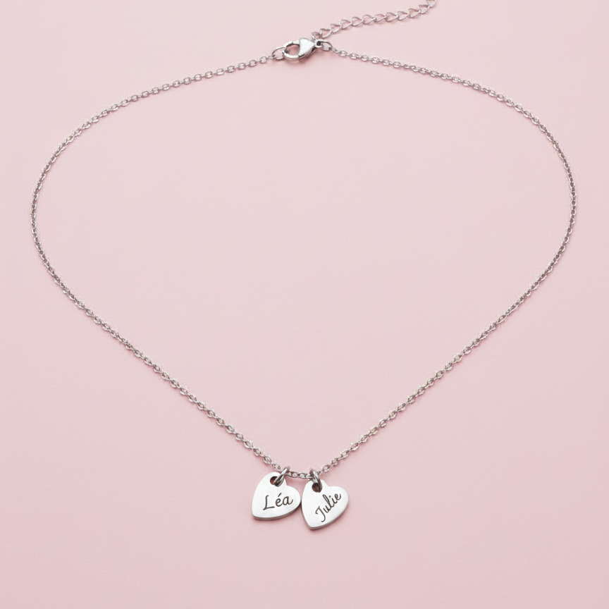 Collier deux coeurs argent