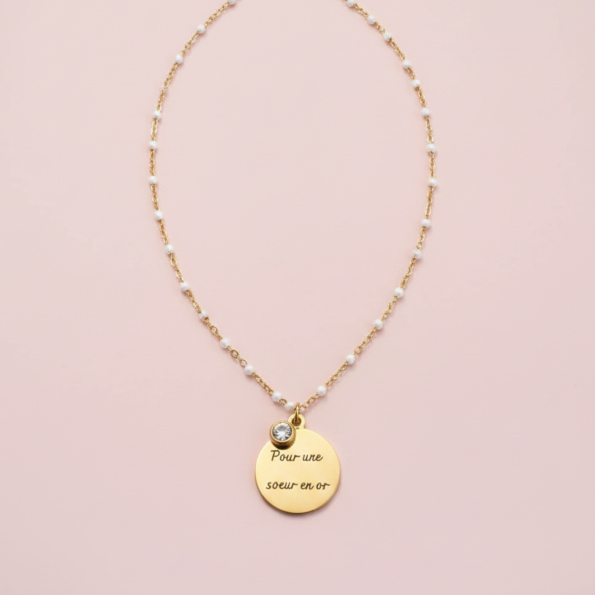 Collier chaîne perlée avec diamant