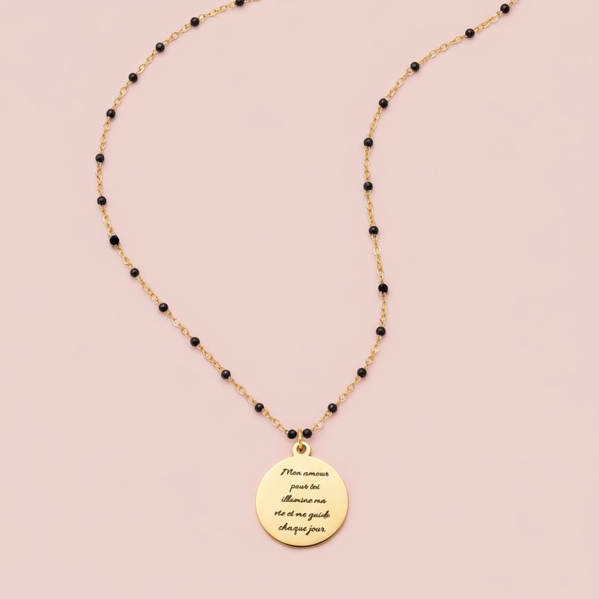 Collier texte chaine perlée