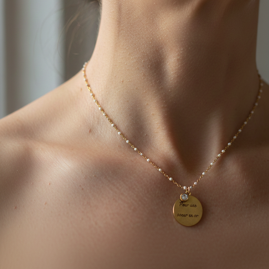 Collier porté chaine perlée