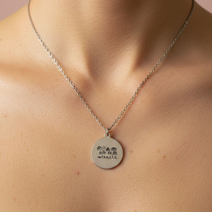 collier argent dessin enfant