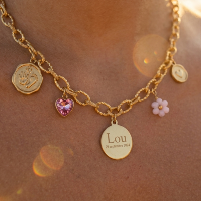 Collier personnalisé charms médaille gravée