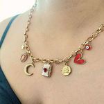 Collier Paola - Charms Or et Rouge - Médaillon personnalisable
