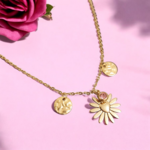 Collier en acier inoxydable - Charms plaques dorées, fleur
