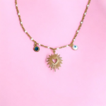 Collier en acier inoxydable - Charms diamant bleu, soleil