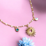 Collier en acier inoxydable - Charms diamant bleu, soleil