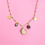Collier en acier inoxydable - Charms plaques dorées, œil noir, fleur