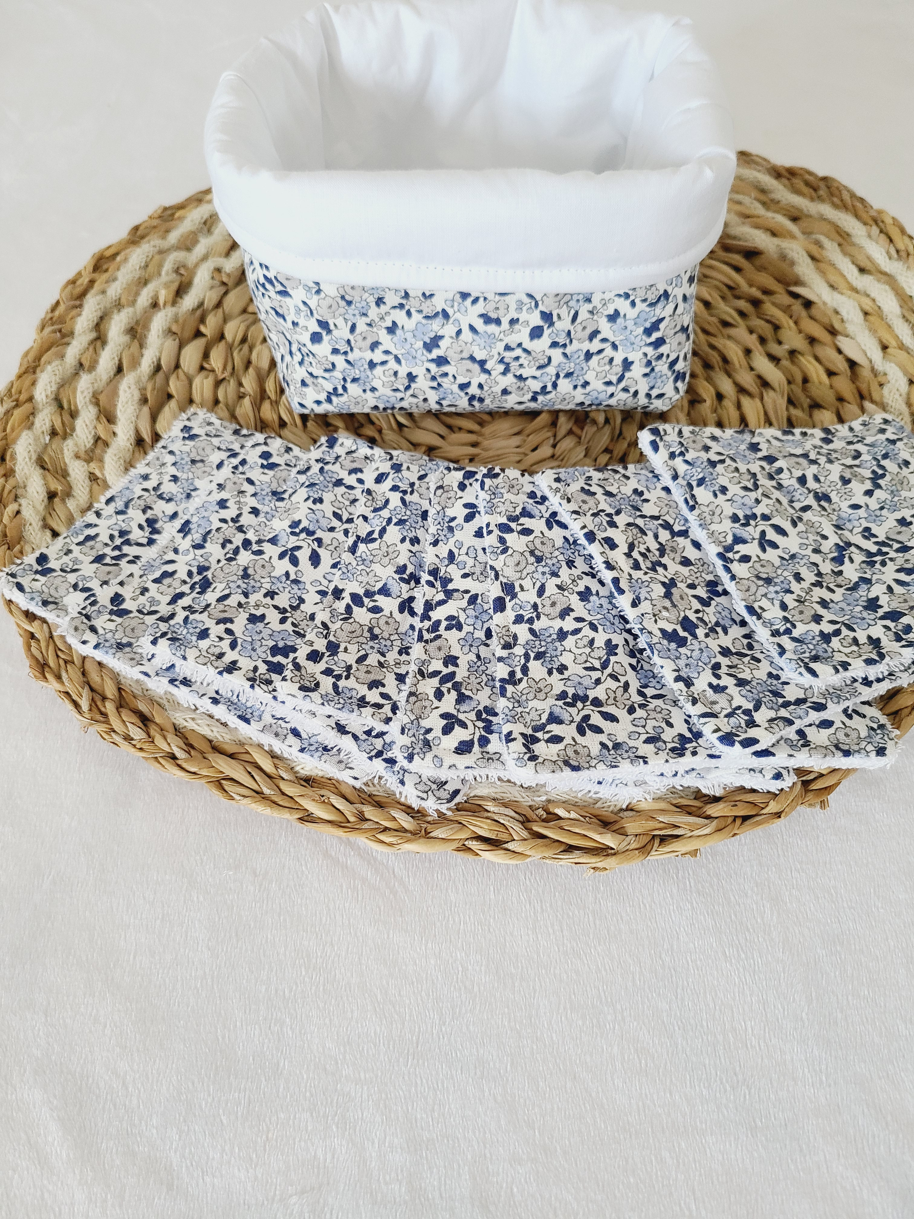 Panier et lingettes démaquillantes lavables en tissu éponge bambou