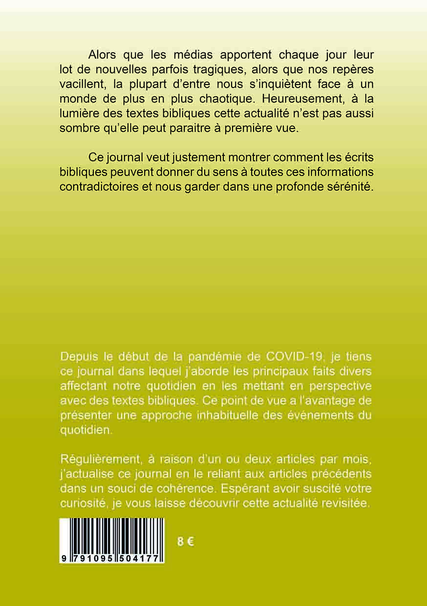 4e de couverture du livre Journal dun croyant de Thierry Vitteau - dégradé de jaune de haut en bas - texte noir et blanc code barre prix