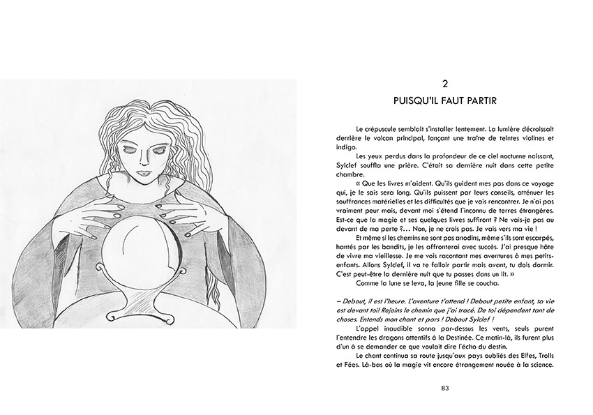 Page intérieur avec illustration femme avec boule de cristal du livre Quête Primaire Tome 1 Les éléments de vie Éd Créer