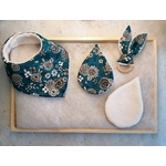Coffret cadeau de naissance FLEURS BLEU PÉTROLE