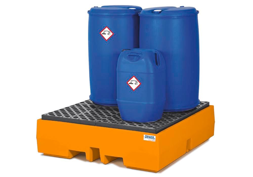 bac-de-retention-base-line-en-polyethylene-orange-avec-caillebotis-en-pe-pour-4-futs-de-200-litres-1-898b