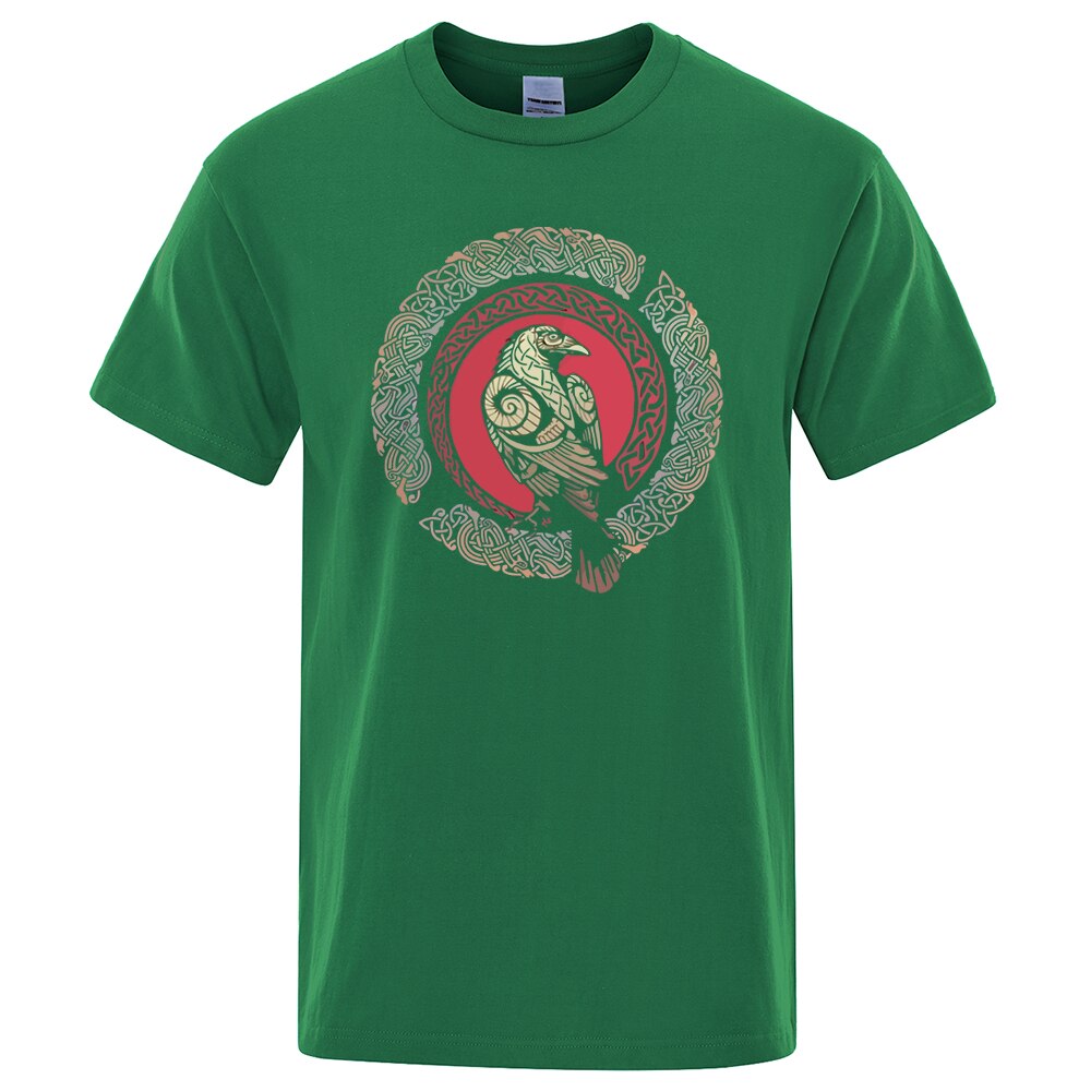 T-SHIRT VERT IMPRESSION HUGINN ET MUNINN LES CORBEAUX D'ODIN