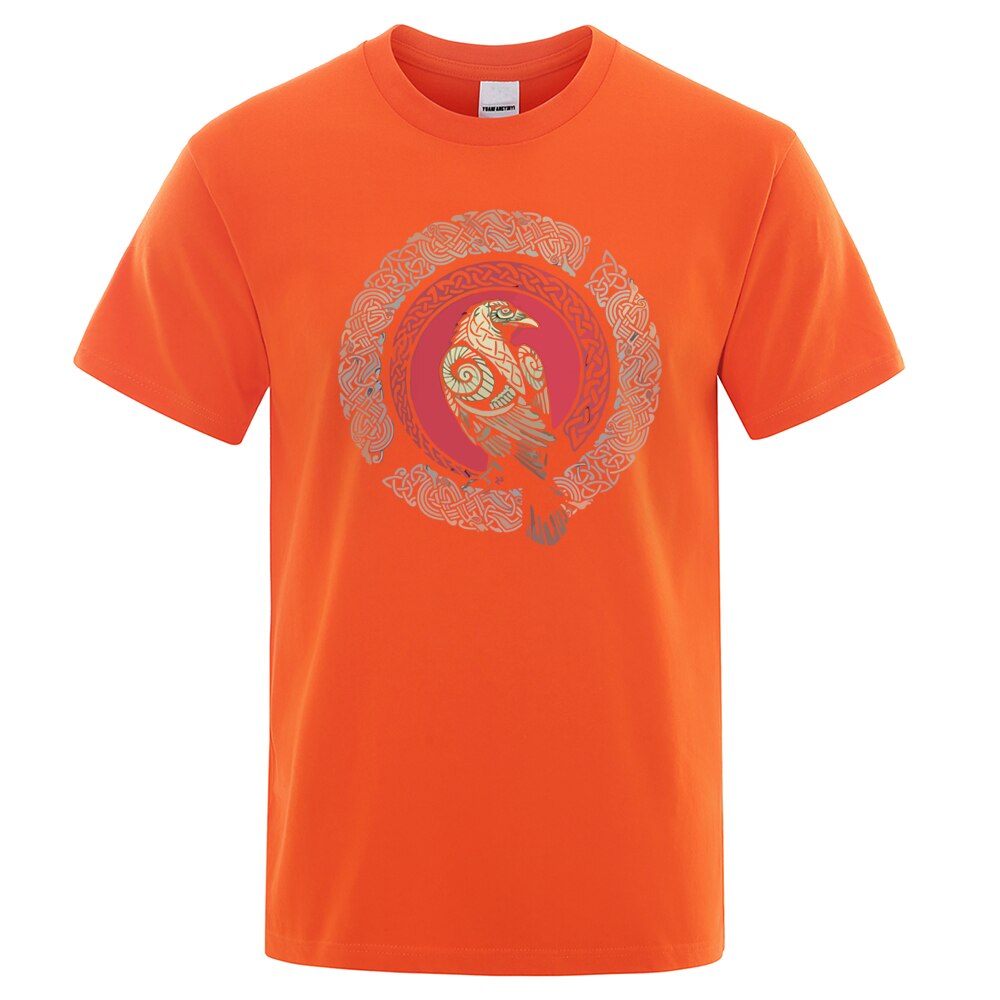 T-SHIRT ORANGE IMPRESSION HUGINN ET MUNINN LES CORBEAUX D'ODIN