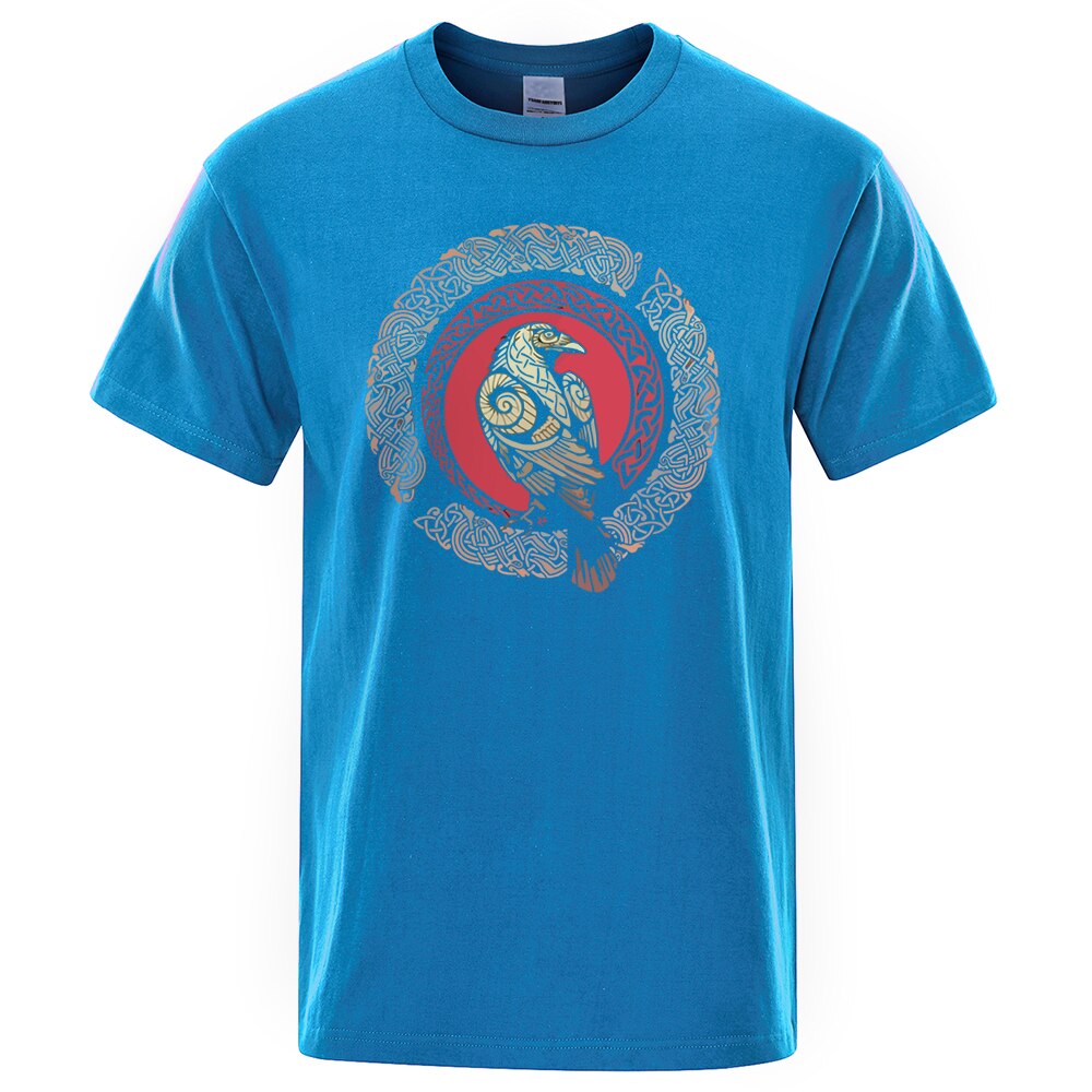 T-SHIRT BLEU LUMIERE IMPRESSION HUGINN ET MUNINN LES CORBEAUX D'ODIN