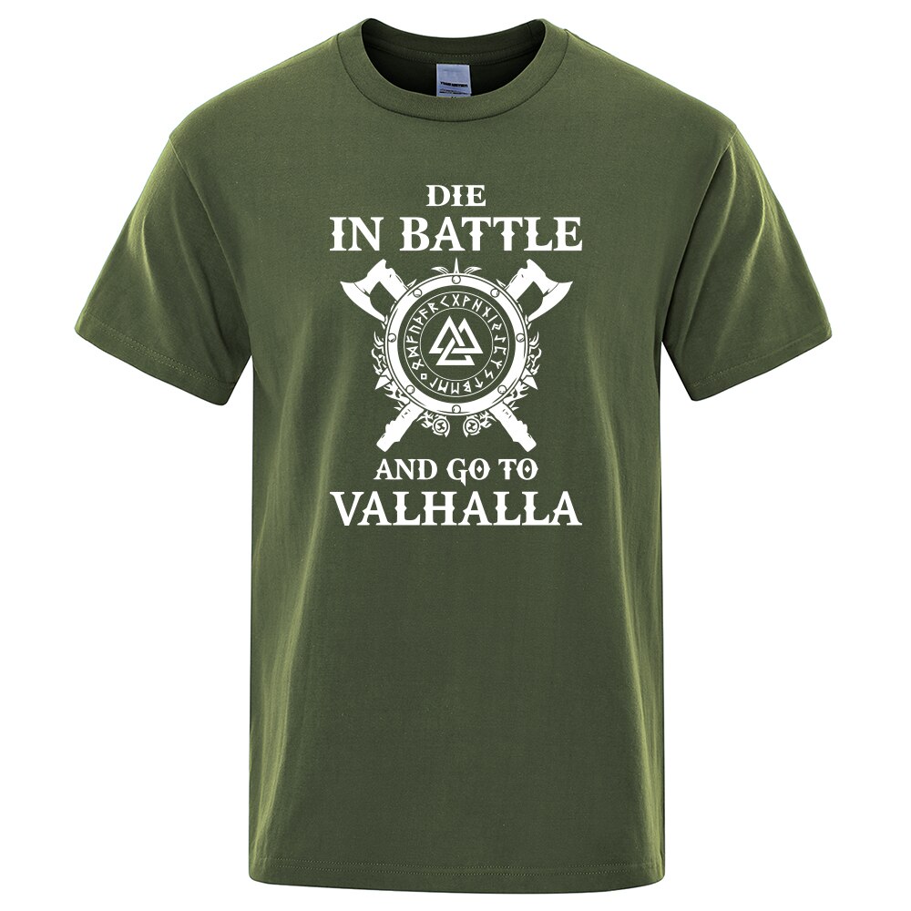 T-SHIRT VERT KAKI DIE IN BATTLE AND GO TO VALHALLA