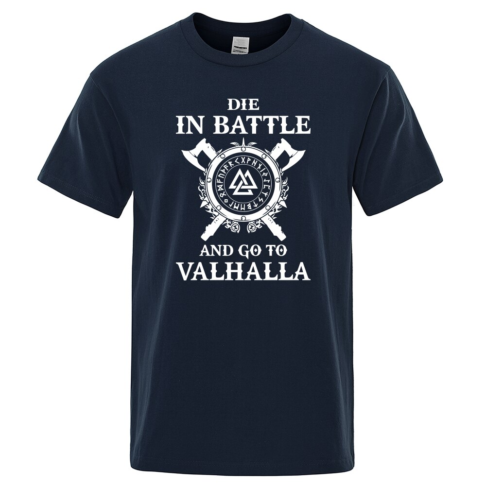 T-SHIRT BLEU NUIT DIE IN BATTLE AND GO TO VALHALLA