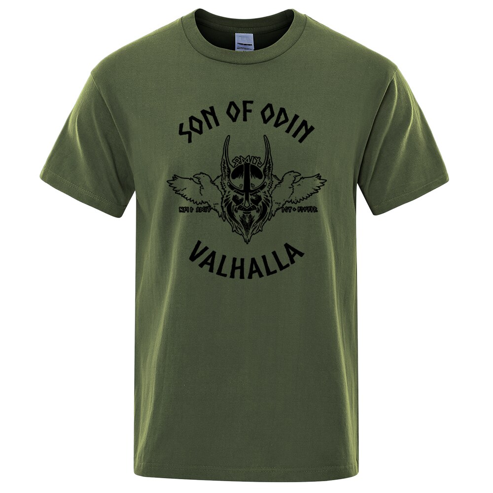 T-SHIRT VERT KAKI IMPRESSION NOIRE SON OF ODIN VALHALLA