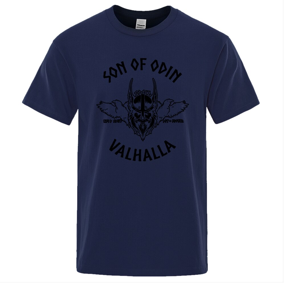 T-SHIRT BLEU NUIT IMPRESSION NOIRE SON OF ODIN VALHALLA