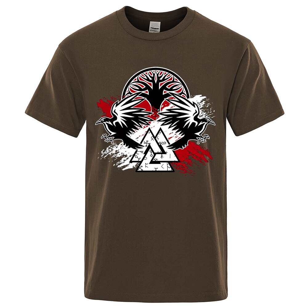 T-SHIRT MARRON IMPRESSION VALKNUT CORBEAUX HYGGDRASIL