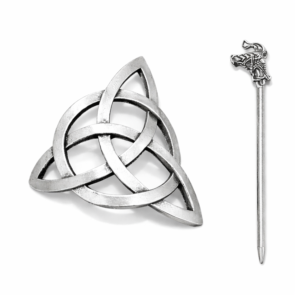 épingle à cheveux viking nœud celtique démontée sur fond blanc
