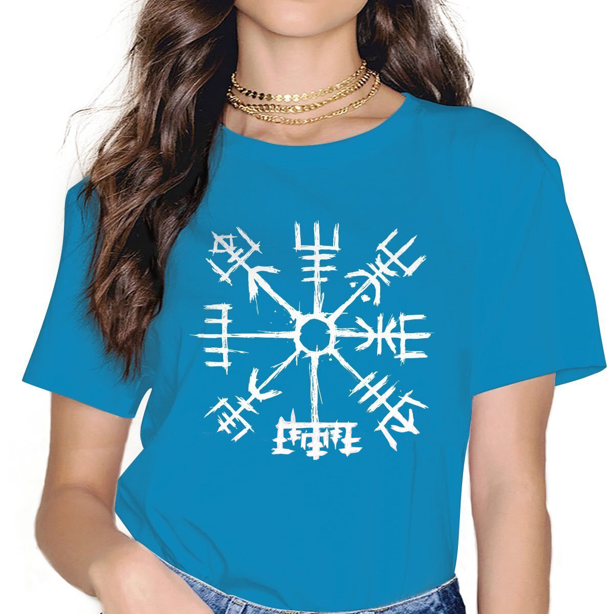 T-SHIRT BLEU LUMIERE IMPRESSION LARGE VEGVISIR POUR FEMME