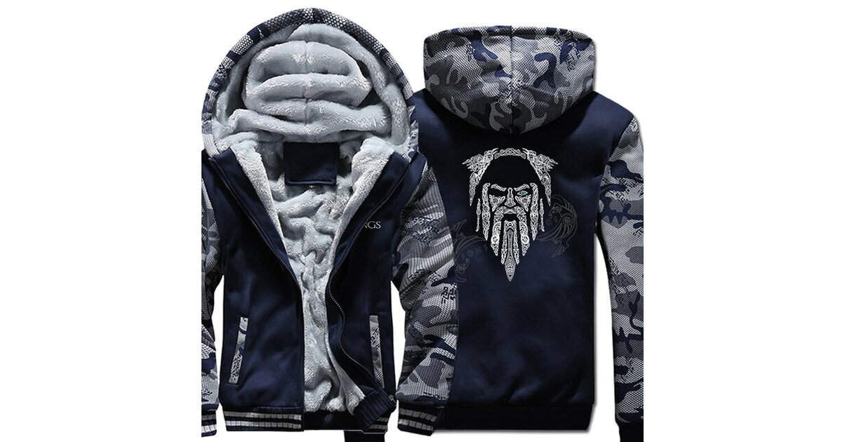 Manteau Capuche Homme Style Viking - Cardigan Graphiques Runes, Boussole Vegvisir