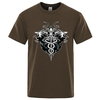 T-SHIRT MARRON IMPRESSION SYMBOLES NORDIQUE