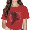 T-SHIRT VIKING COL ROND ROUGE IMPRESSION MUNIN POUR FEMME