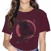 T-SHIRT VIKING COL ROND BORDEAUX IMPRESSION MUNIN POUR FEMME