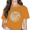 T-SHIRT OCRE JAUNE IMPRESSION CHAT VIKING POUR FEMME