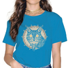 T-SHIRT BLEU LUMIERE IMPRESSION CHAT VIKING POUR FEMME