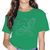 T-SHIRT VERT IMPRESSION CORBEAU VIKING POUR FEMME