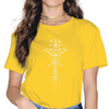 T-SHIRT VIKING JAUNE IMPRESSION VEGVISIR POUR FEMME