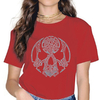 T-SHIRT COL ROND ROUGE IMPRESSION TÊTE DE MORT VIKING POUR FEMME