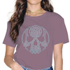 T-SHIRT COL ROND VIOLET CLAIR IMPRESSION TÊTE DE MORT VIKING POUR FEMME