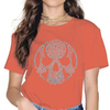 T-SHIRT COL ROND COULEUR BRIQUE IMPRESSION TÊTE DE MORT VIKING POUR FEMME