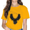 T-SHIRT VIKING JAUNE MOUTARDE IMPRESSION VALHALLA RAVENS VEGVISIR POUR FEMME