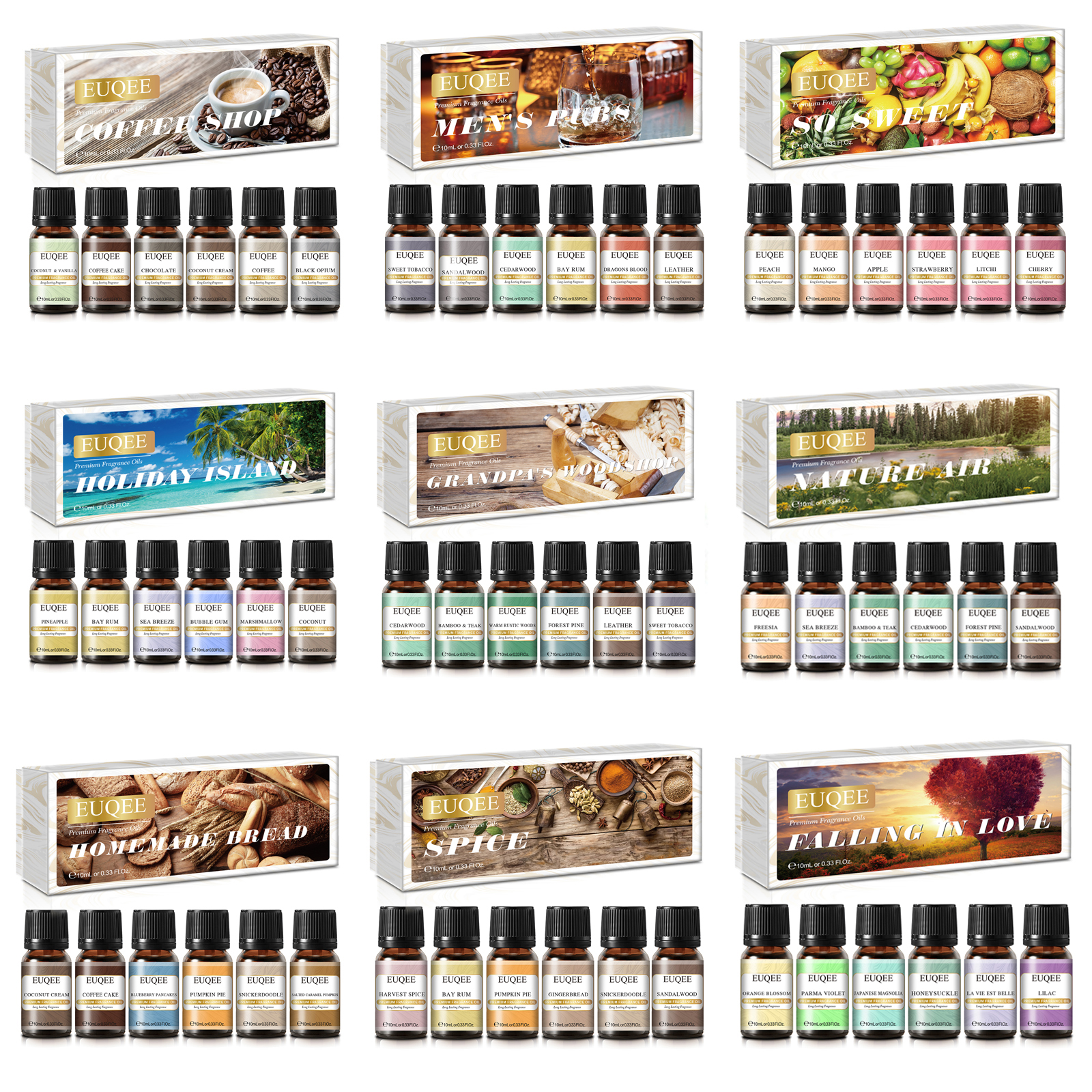 Coffret huiles parfumées EUQEE – 6 senteurs gourmandes & naturelles