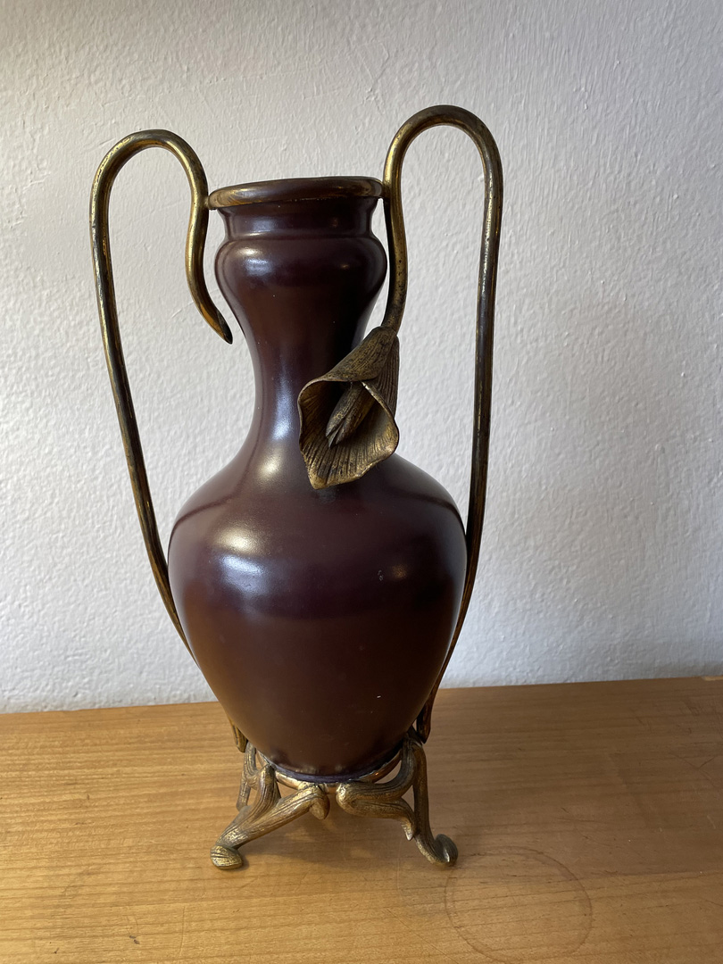Vase Art Nouveau avec anses - Grès et métal doré - Galerie Georgette Antiquités Art Nouveau