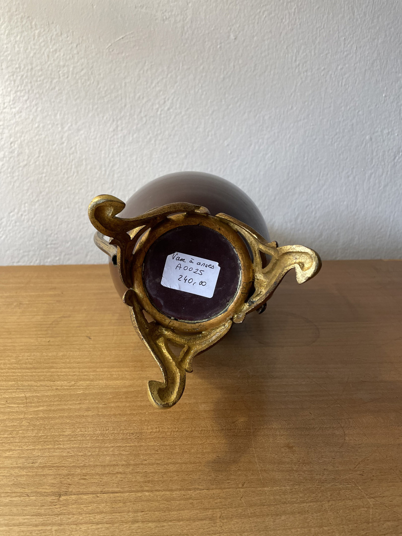 Vase Art Nouveau motif floral - Grès et métal doré - Galerie Georgette Antiquités Art Nouveau