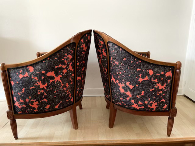 Paire Fauteuils Art Déco attribués Paul FOLLOT tissu fleurs - Galerie Georgette Antiquités.