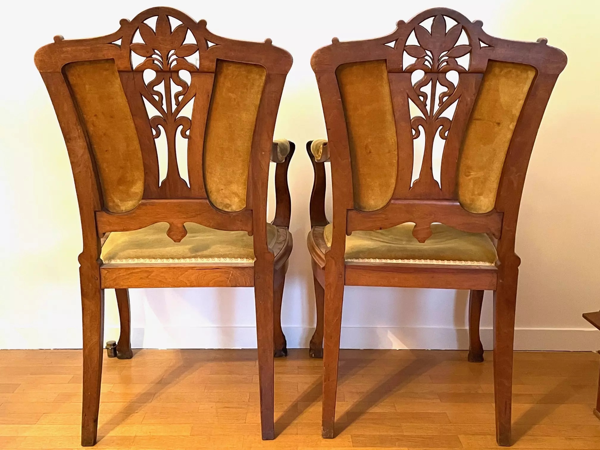 Fauteuils Art Nouveau-velours vert et or-Galerie Georgette specialiste Art Nouveau